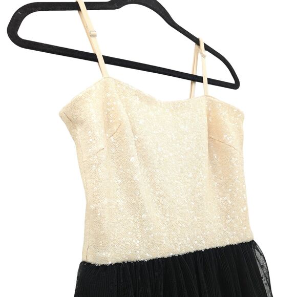 DRESS THE POPULATION Women XS Kady Dress Cream White Midi Tulle Sequin Dot NEW - Picture 5 of 10